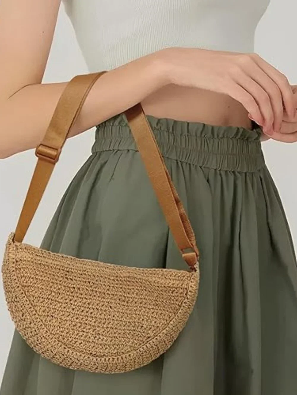 Straw Crossbody Bag Woven Hobo Shoulder Purse Adjustable Strap - Picture 2 of 6